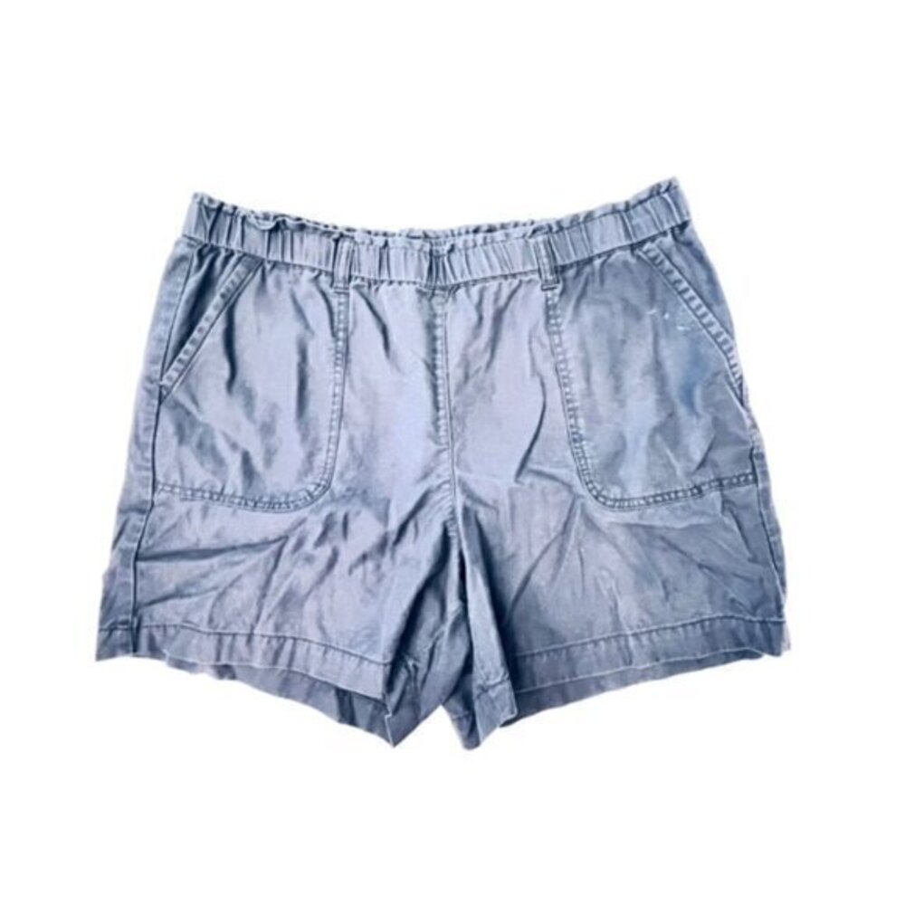 Talbots Shorts Womens Navy Blue Chambray Denim High Rise Pocketed Pull On LP
